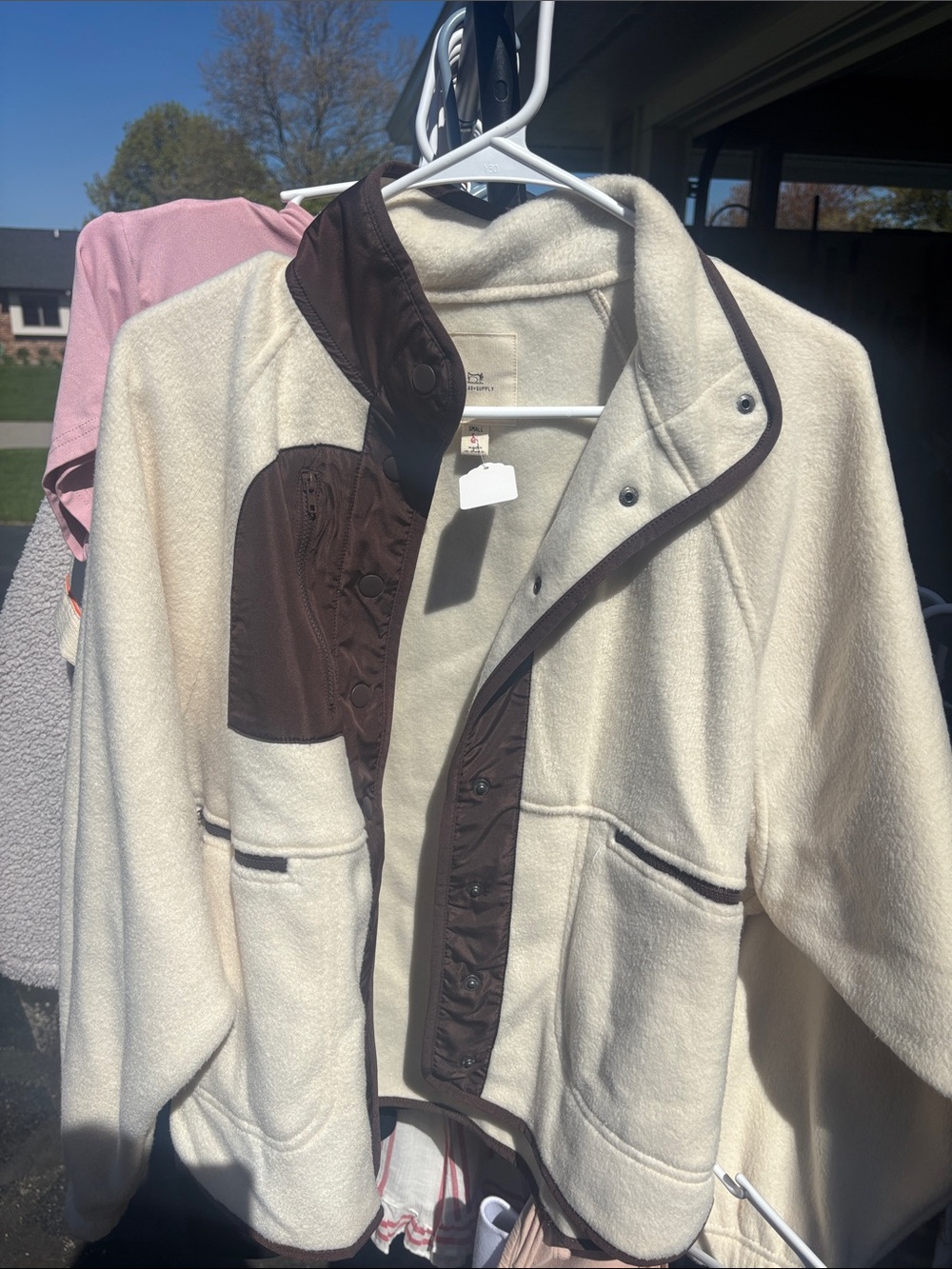 Thread & Supply Cream Teddy Jacket with Brown Trim
